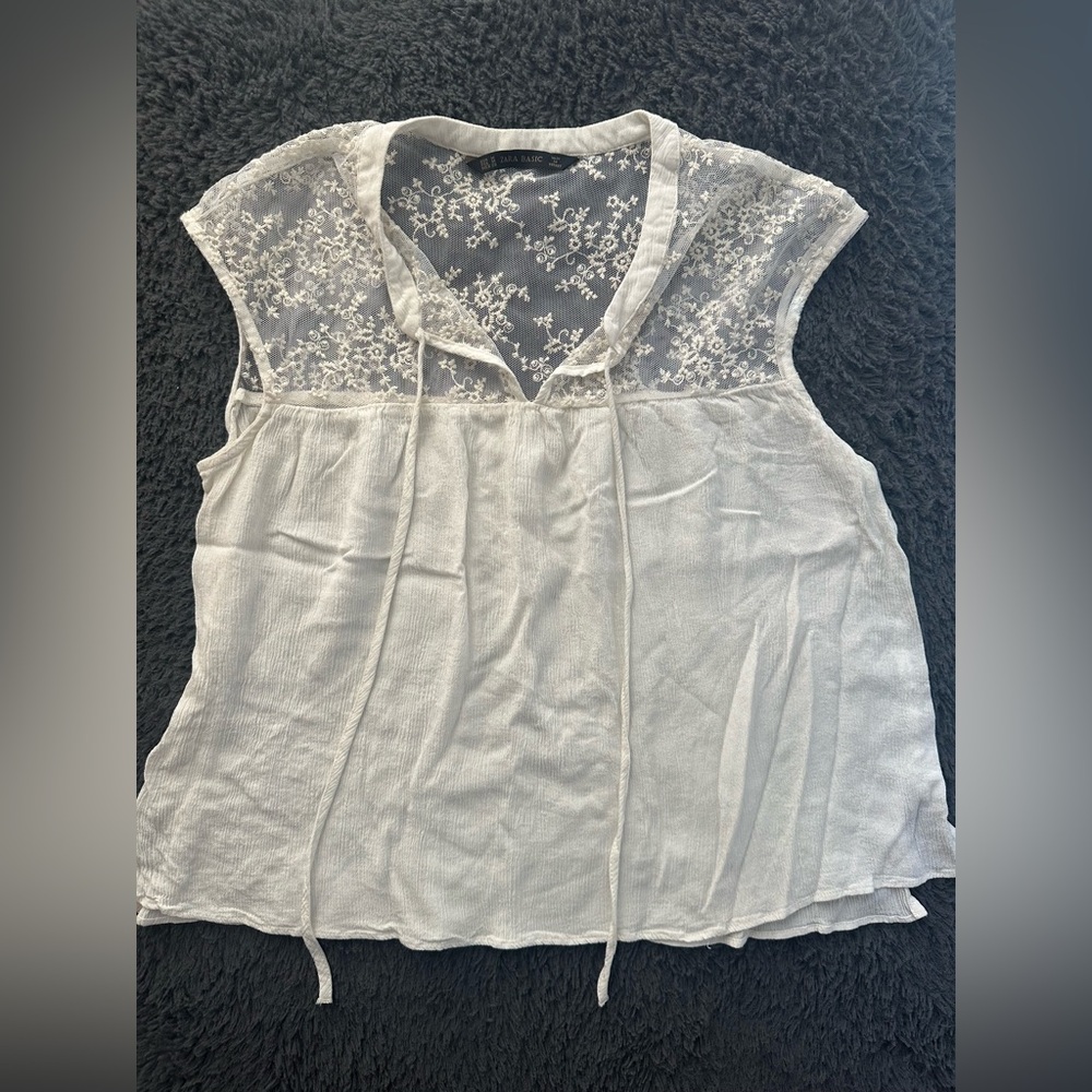 Zara Elegant White Lace Women's Top, Size M